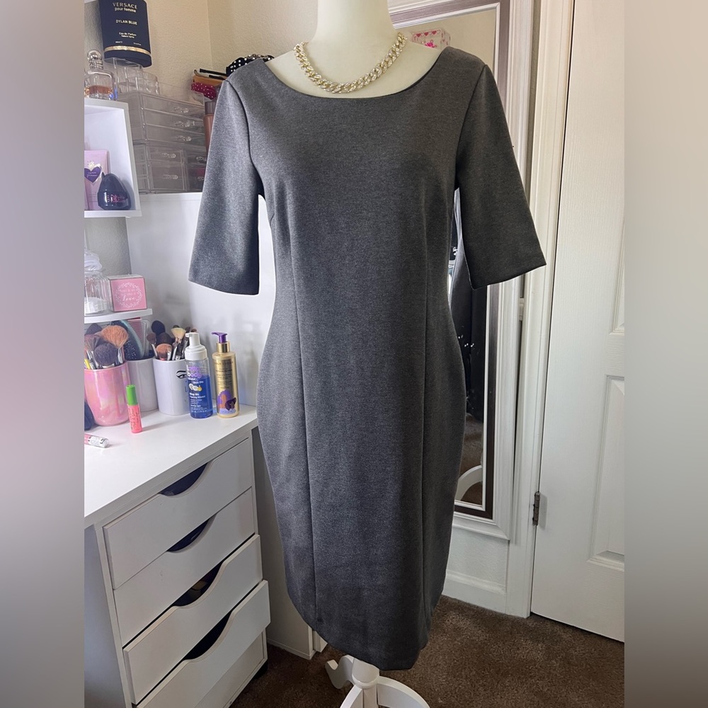 Banana republic sz 8 women’s grey sparkle elbow sleeve boat neck shift dress0278